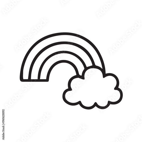 Cute vector illustration of a rainbow with a cloud at the end, featuring simple lines and friendly style, ideal for children’s coloring pages and fun designs.