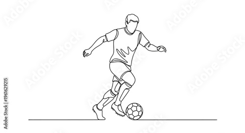 Soccer Player Dribbling Ball Line Art