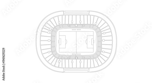 Top View Stadium Blueprint Outline - Soccer Field Aerial Drawing