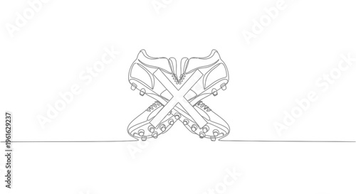 Pair of Soccer Cleats Crossed with a Prohibition Sign, Minimalist Line Art