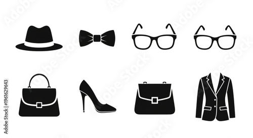 Fashionable Accessories - Hat, Bowtie, Glasses, Handbags, Heels, and Blazer.