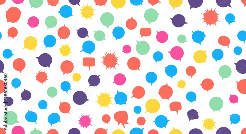 Obraz premium Colorful speech bubbles in various shapes and sizes on white background for creative communication concepts