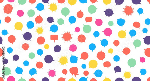 Colorful speech bubbles in various shapes and sizes on white background for creative communication concepts