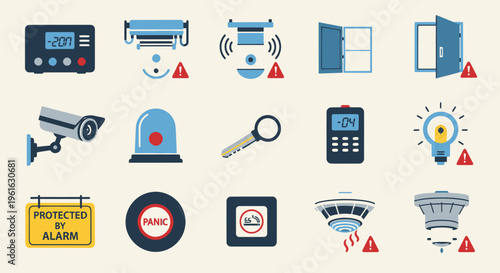 Home Security System Icons Set: Surveillance, Alarm, Access Control