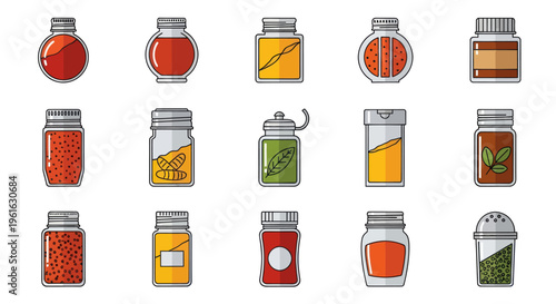 Assorted Spice Jars Collection - Flat Design Food Seasoning Containers