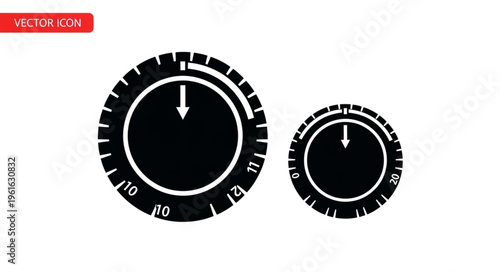 Two black and white control knobs with arrow indicators.