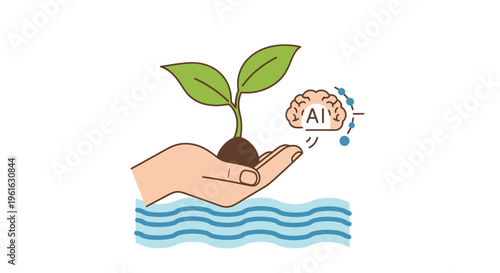 AI growth plant in hand, concept of artificial intelligence nurturing nature and technology