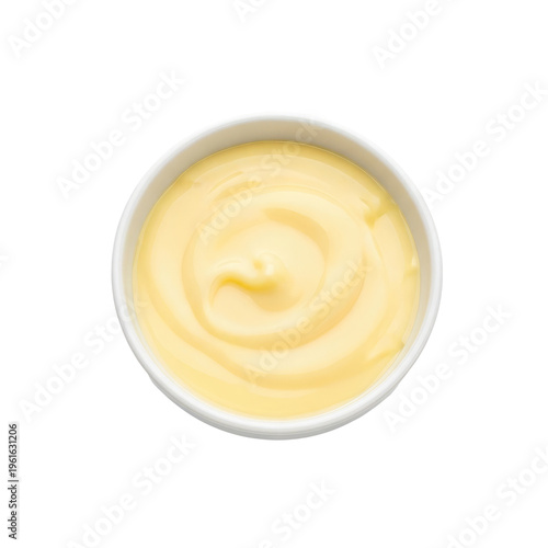 Creamy yellow custard in white bowl