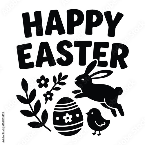 Happy Easter bunny rabbit Icon Silhouette vector black design on a white background