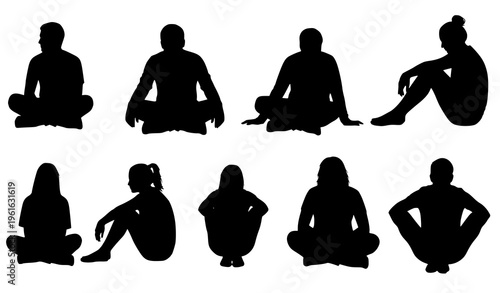 Decorative Sitting People Silhouettes Relaxed Poses Vector Collection