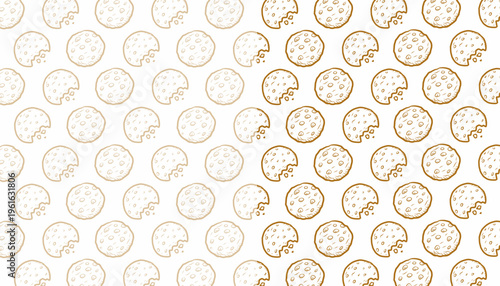 Chocolate Cookie Seamless Pattern. Hand Drawn Biscuit Background. Sweet Snack Texture. Doodle Bakery background 