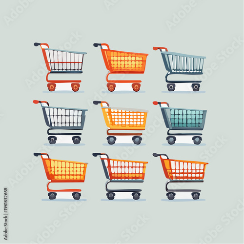 Collection of diverse shopping cart icons with e commerce