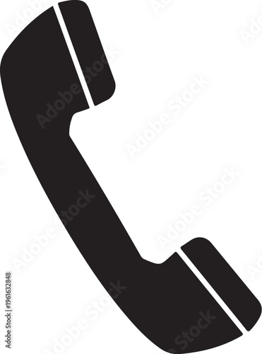 Black telephone receiver icon, phone handset symbol, communication device, vector graphic