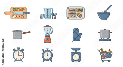Pixel Art Kitchenware and Food Icons: Cooking, Baking, and Shopping Set