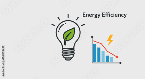 Energy Efficiency Concept: Lightbulb with Leaf and Downward Graph