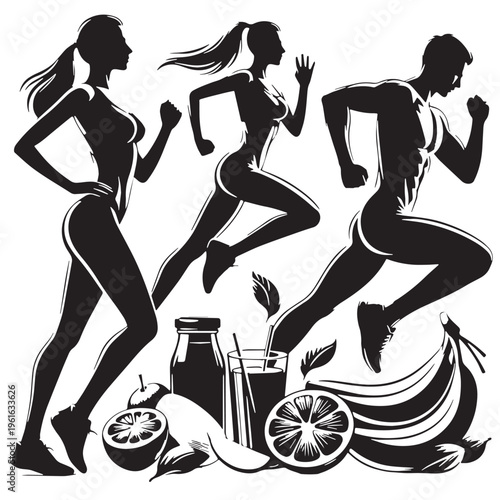 Black Healthy lifestyle Silhouette Vector, High Quality Illustration on White Background