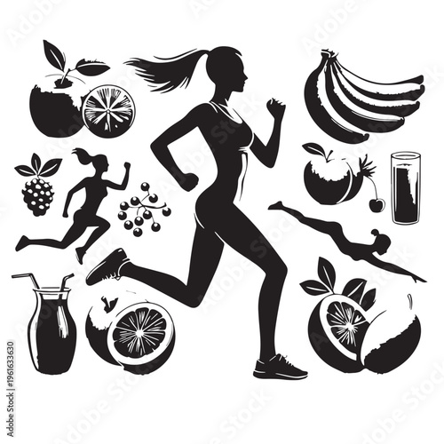 Black Healthy lifestyle Silhouette Vector, High Quality Illustration on White Background