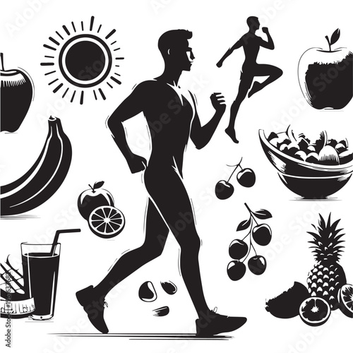 Black Healthy lifestyle Silhouette Vector, High Quality Illustration on White Background