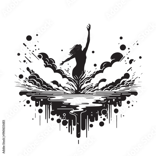 Black Hope after disaster  Silhouette Vector, High Quality Illustration on White Background