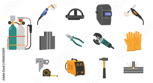 Welding Tools and Equipment Set - Industrial Metalwork Flat Icons