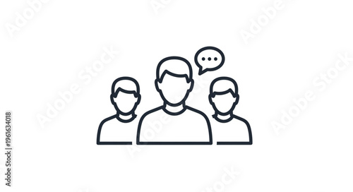 Group Communication - Three People Discussing Ideas with Speech Bubble.