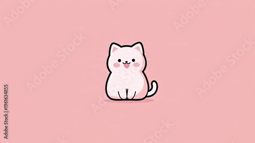 Cute white kitten cartoon set with happy expressions on pink