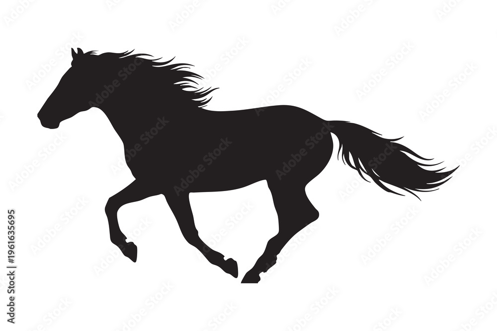 Obraz premium Running horse silhouette with flowing