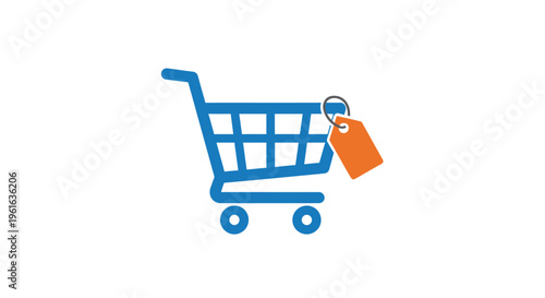 Shopping Cart with Price Tag Icon: Online Shopping, Retail, Sale, Discount, E-commerce