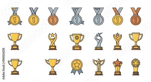 Collection of Trophies and Medals - Award Winning Icons