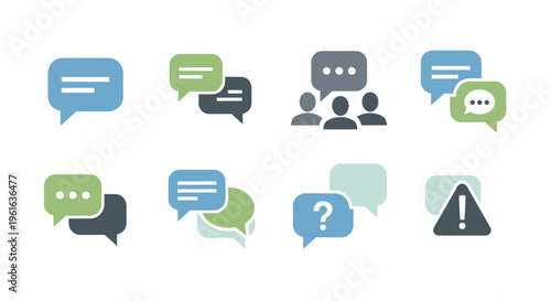 Communication Icons: Speech Bubbles, Chat, People, Question, Alert