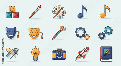 Creative Icons Set: Art, Music, Imagination, Technology, Learning, and Play