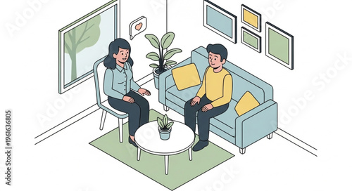 Illustration of a Therapy Session with Two People in a Room.
