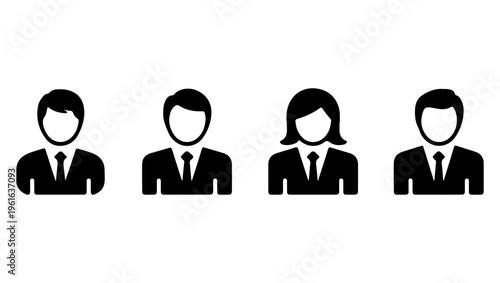Four simple black silhouettes of business people in suits