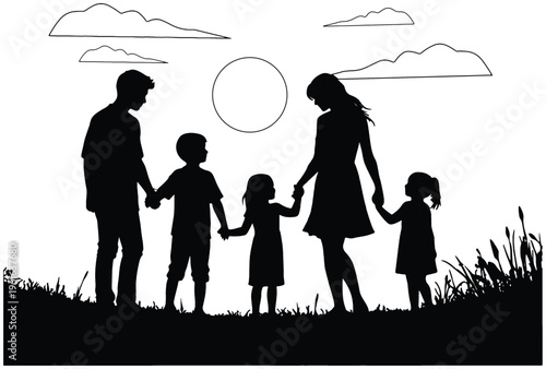 family on the nature
