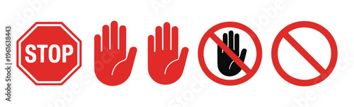 Red stop sign open hands prohibition hand and blank prohibition sign vector graphics.