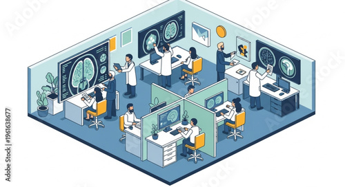 Medical Team Analyzing Brain Scans in Modern Office.