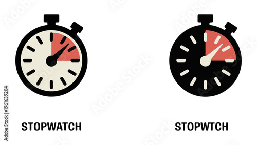 Two black stopwatches with red timers displaying elapsed time simple icon design