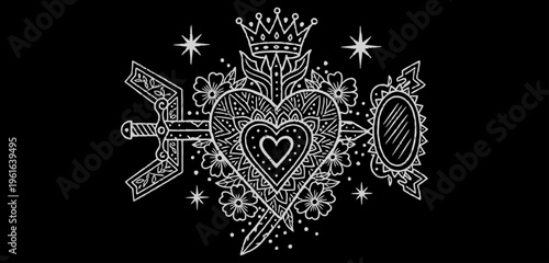 Haitian Vodou vévé sacred symbol vector illustration. 