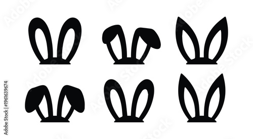 Bunny ears silhouette set showing cute rabbit ear shapes for easter design Icon Silhouette vector black design on a white background