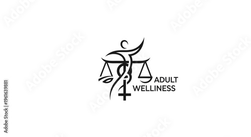 Adult wellness logo with balance scale and human figure