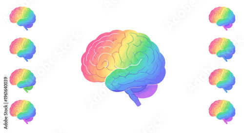 Colorful brain illustration with rainbow spectrum, symbolizing creativity and intelligence