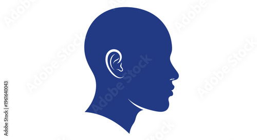 Blue human head silhouette profile with ear detail