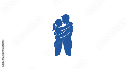 Blue silhouette of embracing couple in loving embrace