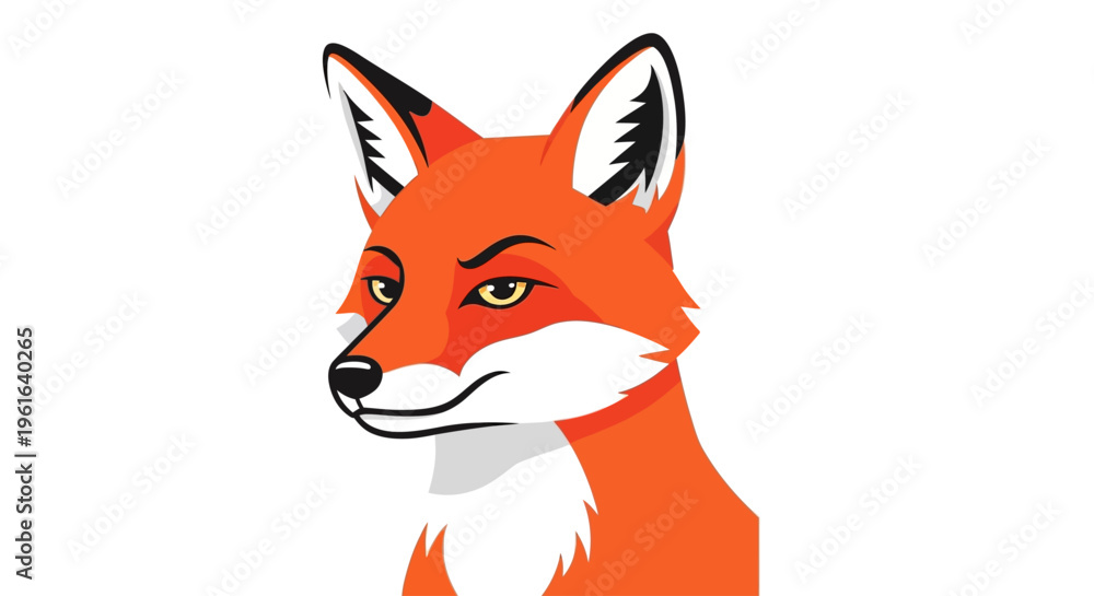 Fototapeta premium Cunning red fox head looking sideways illustration