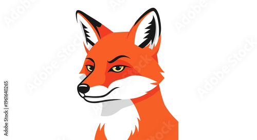 Cunning red fox head looking sideways illustration