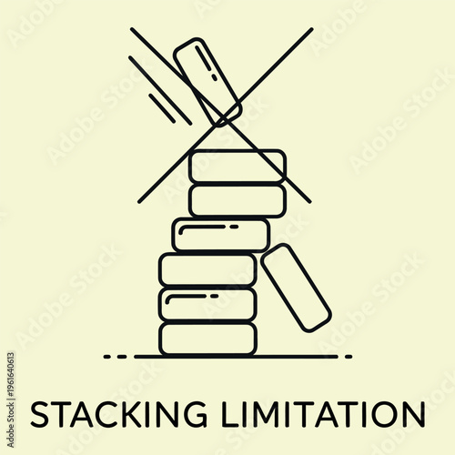 Minimal line of stacked boxes with X symbol and stacking limitation text line minimal simple black lines