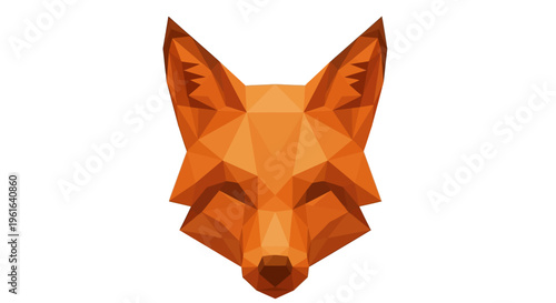 Geometric orange fox head illustration on white background