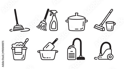 Cleaning Supplies Icons Set For Household Chores And Organization Concepts