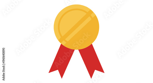 Gold medal with red ribbon flat icon illustration