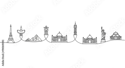 Famous Landmarks Skyline Silhouette - World Travel Destination Icons